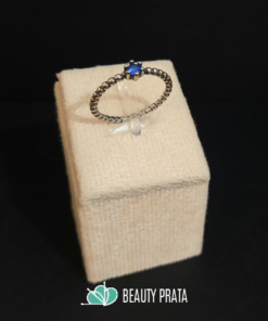 Anel Prata Corda/Pedra Zircônia Azul