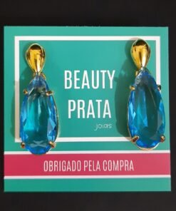 Brinco Folheado à Ouro Gota Azul