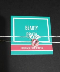 Colar Prata/Pingente Redondo Rosa